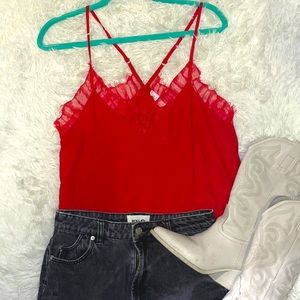 NWOT Sage the Label Red Lace Detail Strappy Tank, S